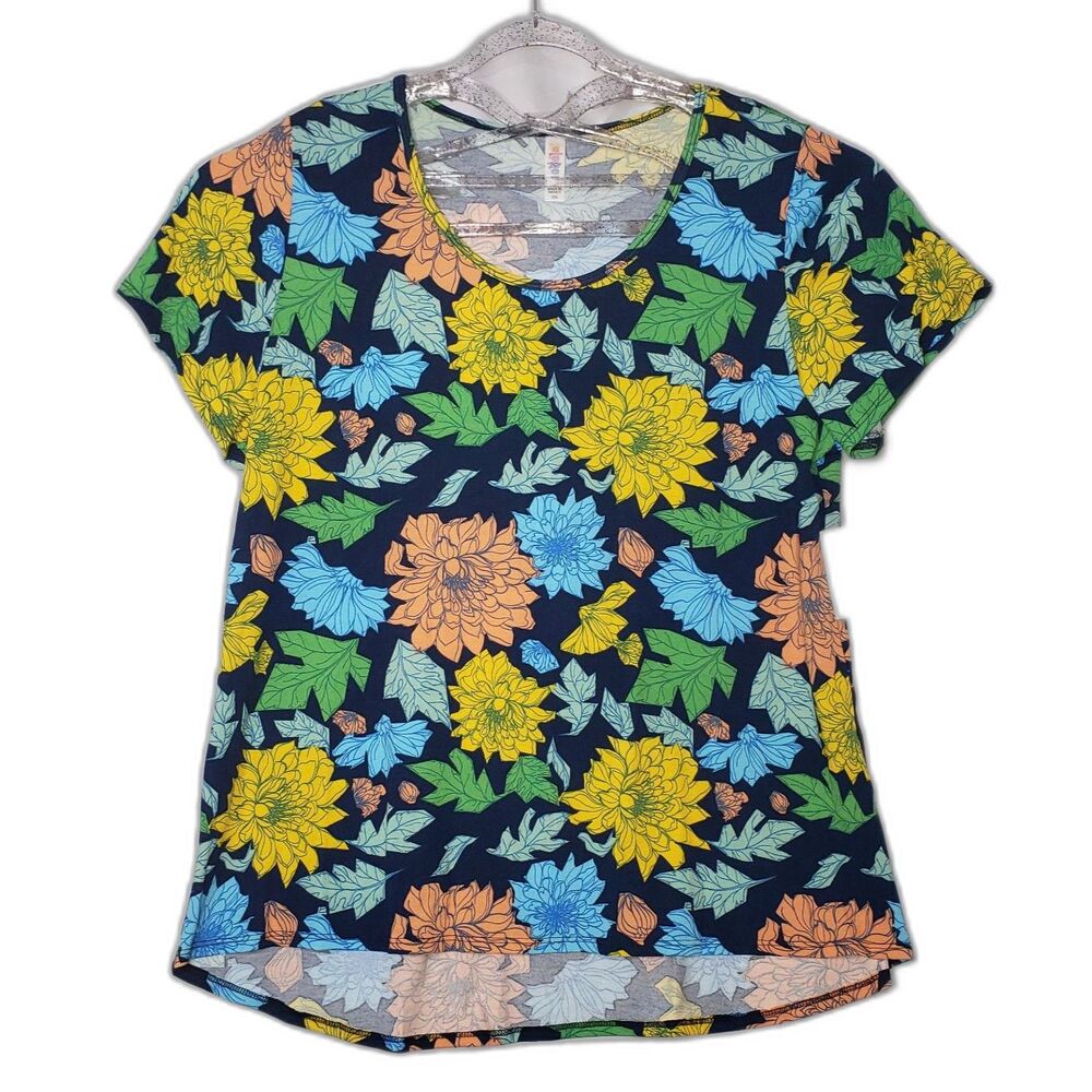 LuLaRoe Black with Blue Floral Classic T Short Sleeve Top Womens Size 2XL NEW
